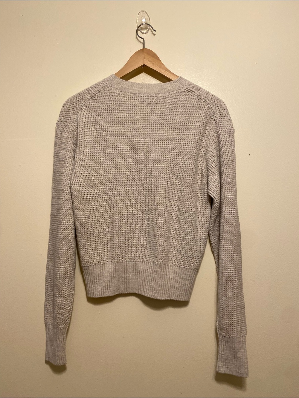 Buck Mason Cotton Cropped Waffle Knit Crewneck Sweater - Cream. Size XS - Picture 6 of 11